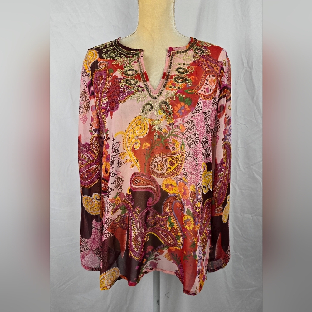 Millenium Multicolored Embroidered Sequined Sheer… - image 1